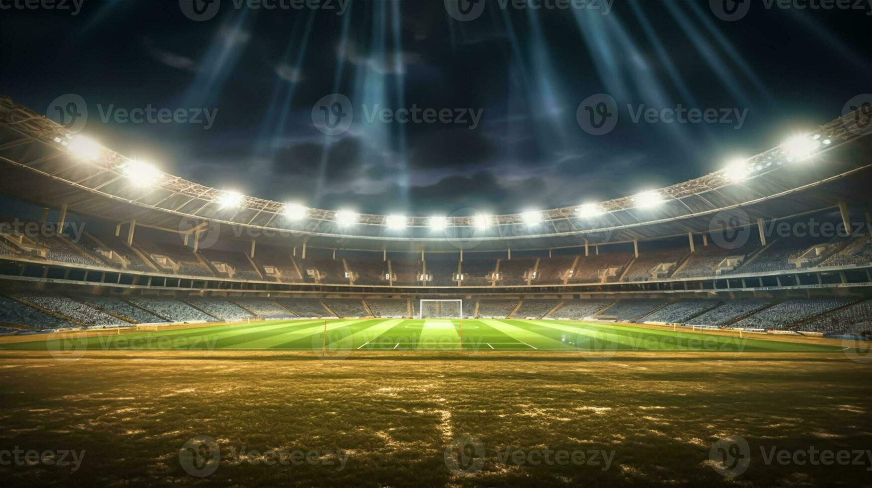 calcio stadio a notte con luminosa luci foto