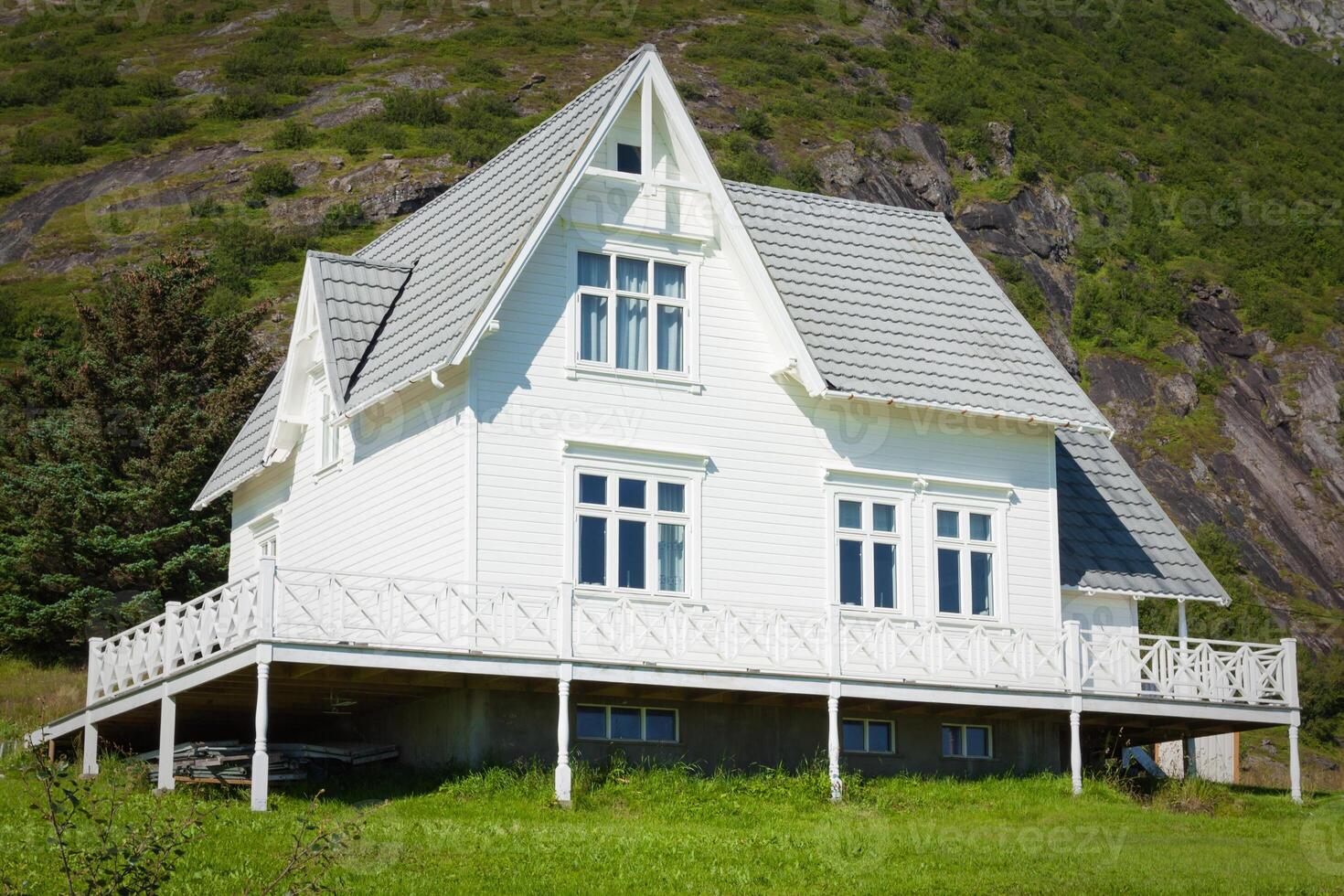 vecchio di legno architettura nel Norvegia. bianca casa foto