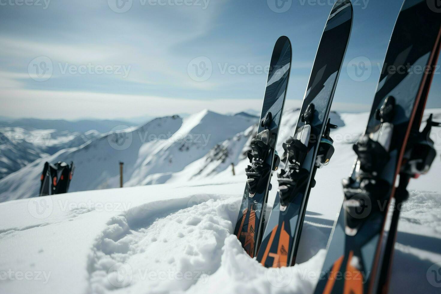 sci nel il neve su bianca congelato montagne superiore. creare ai foto