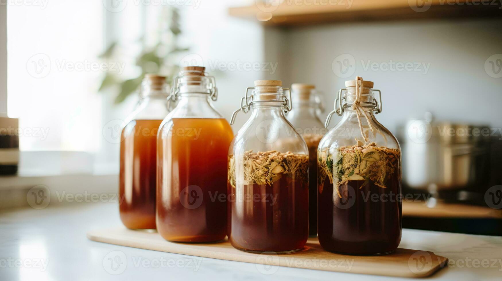 ai generato generativo ai, fatti in casa fermentato kombucha bere, salutare Tè, naturale probiotico aromatizzato bevanda foto