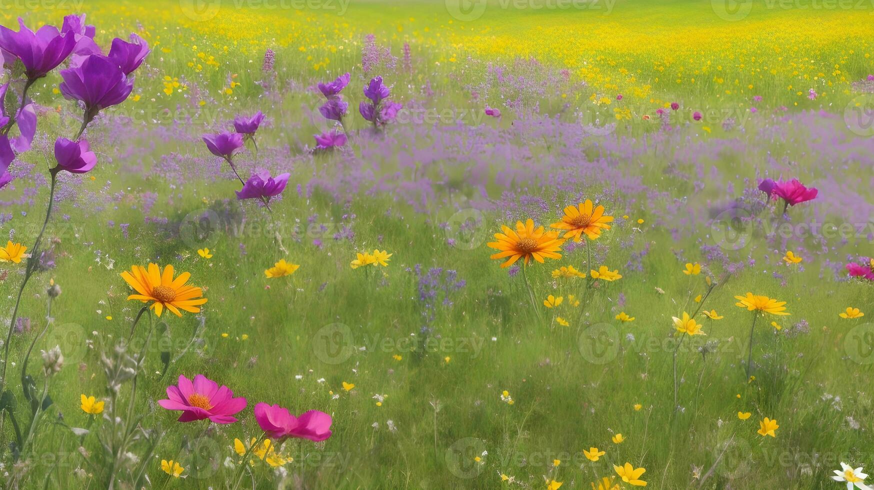 ai generato un' sinfonia di molla, un' prato dipinto nel della natura Fiore di campo tavolozza. ai generato foto