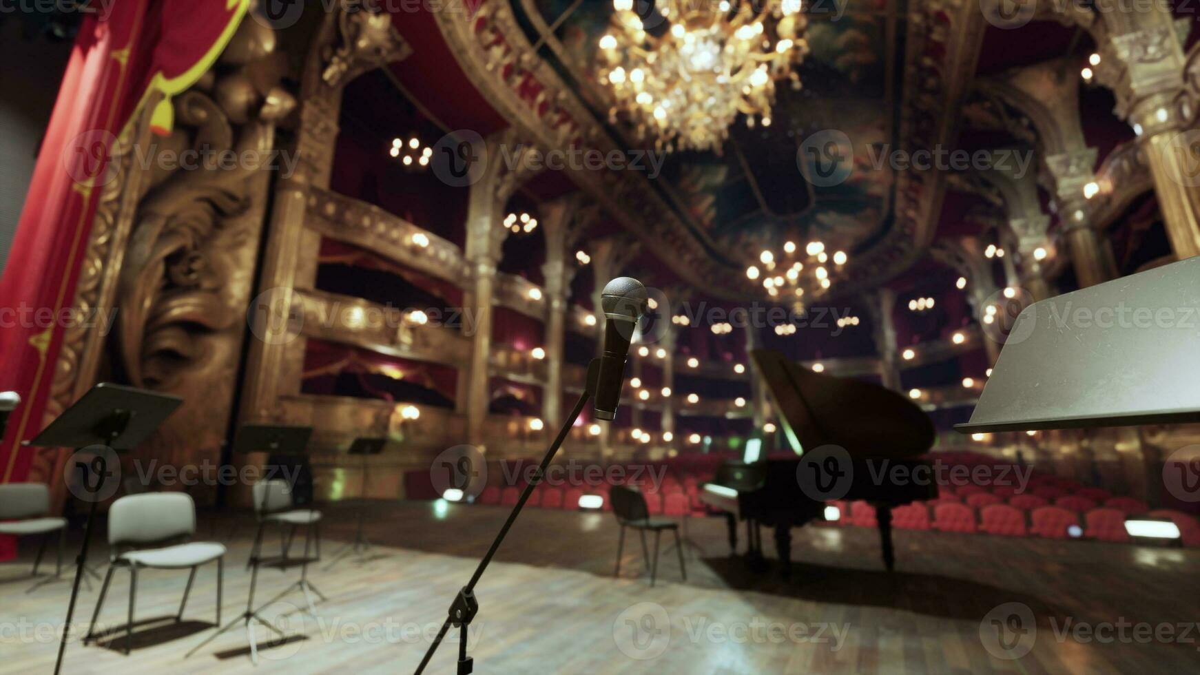 rosso Teatro con d'oro elementi nel buio leggero foto