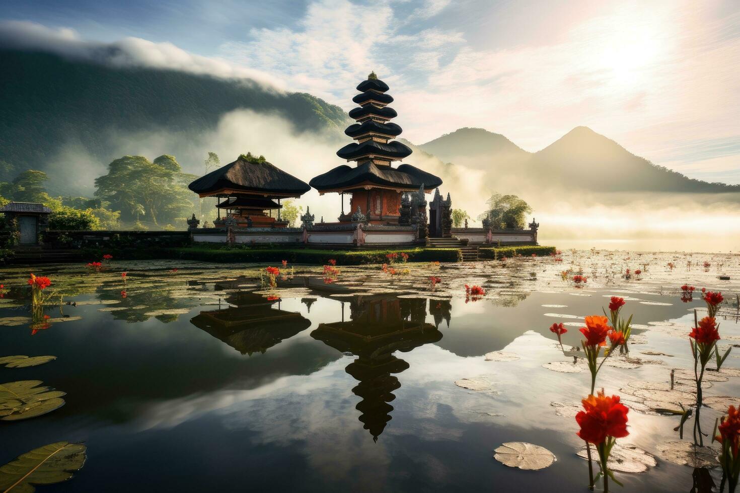 ai generato pura ulun danu bratan tempio su bali isola, Indonesia, un' bellissimo Visualizza di ulun danu batur tempio nel Bali, Indonesia, ai generato foto