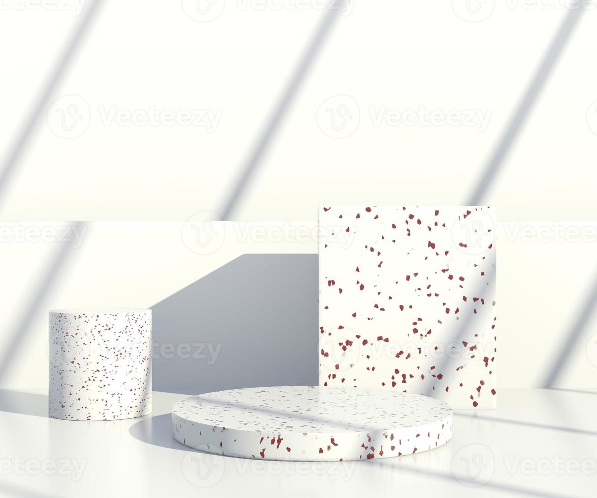 scena minimale con forme geometriche, podi in fondo crema con ombre. scena per mostrare prodotto cosmetico, vetrina, vetrina, vetrina. 3d foto