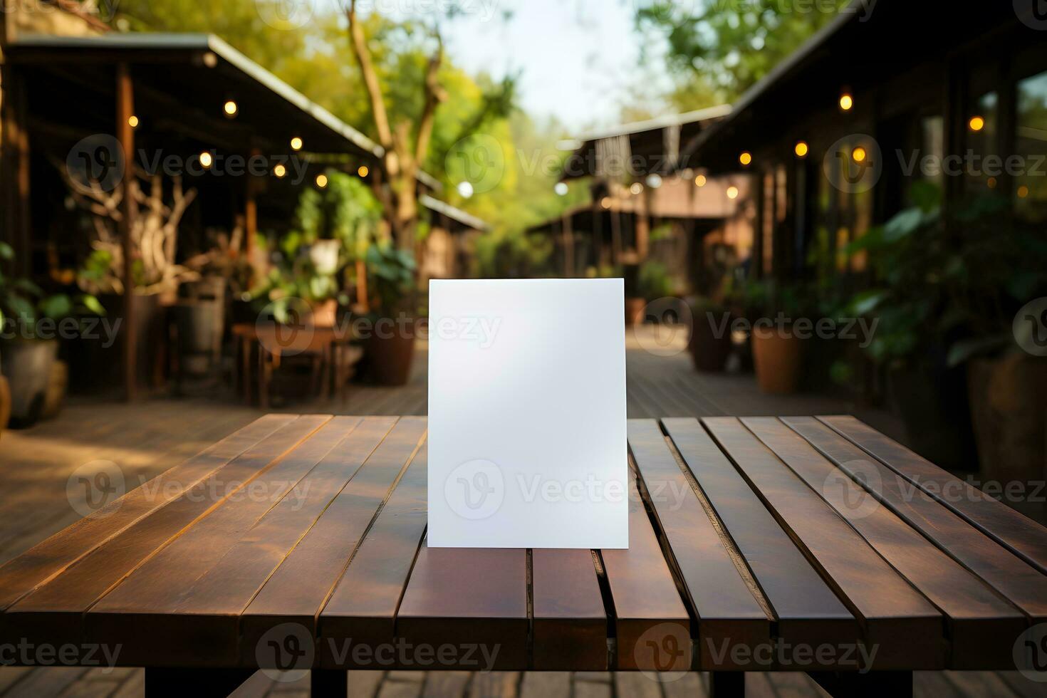 ai generato modello vuoto carta su ristorante tavolo, logo vetrina foto