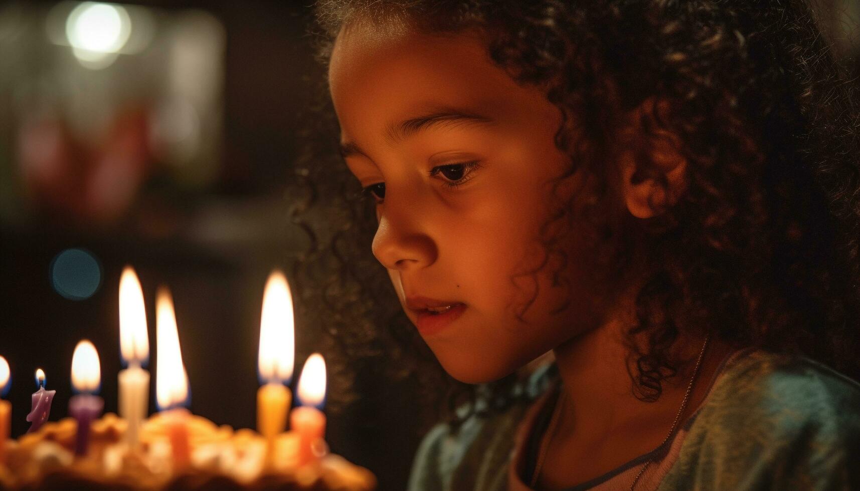 ai generato un' carino ragazza sorridente, Tenere un' candela, festeggiare sua compleanno generato di ai foto