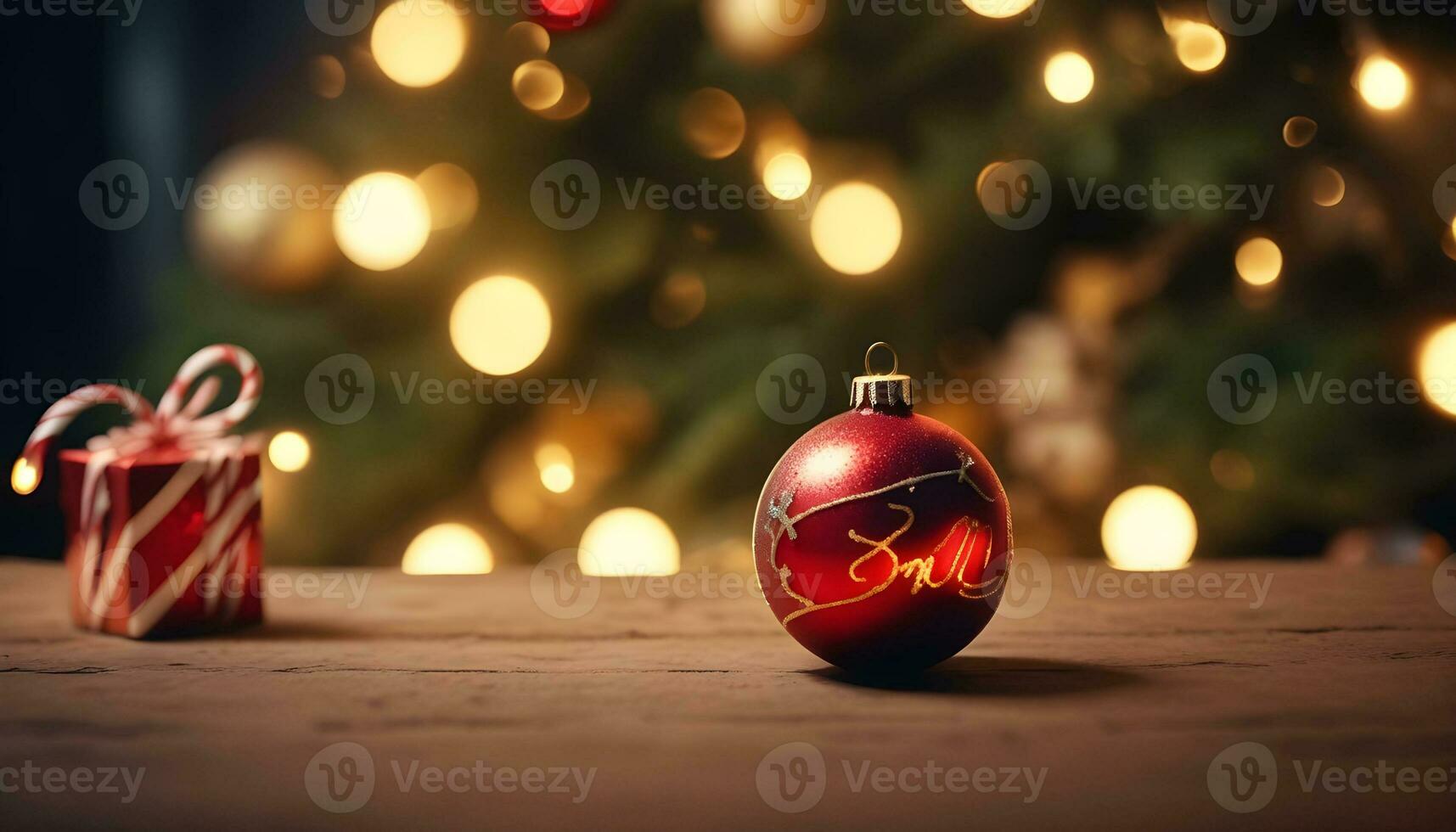 ai generato Natale i regali su il pavimento vicino un' Natale albero foto