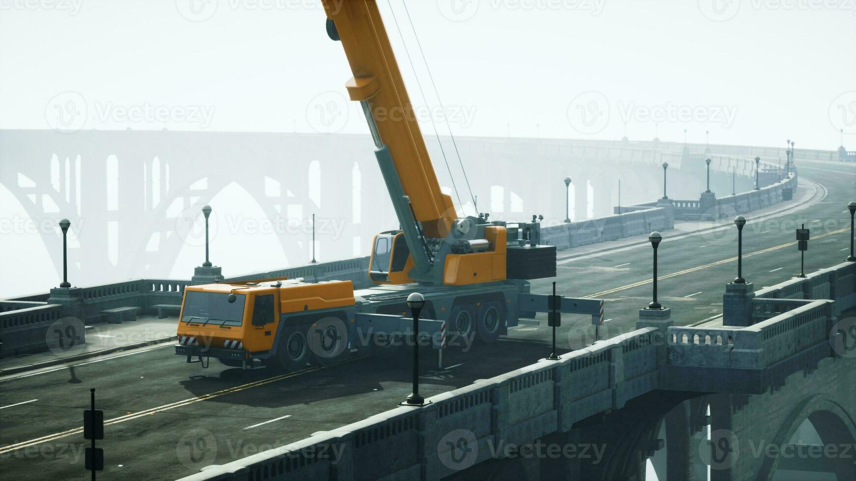 grande auto gru su il ponte sotto contrazione foto