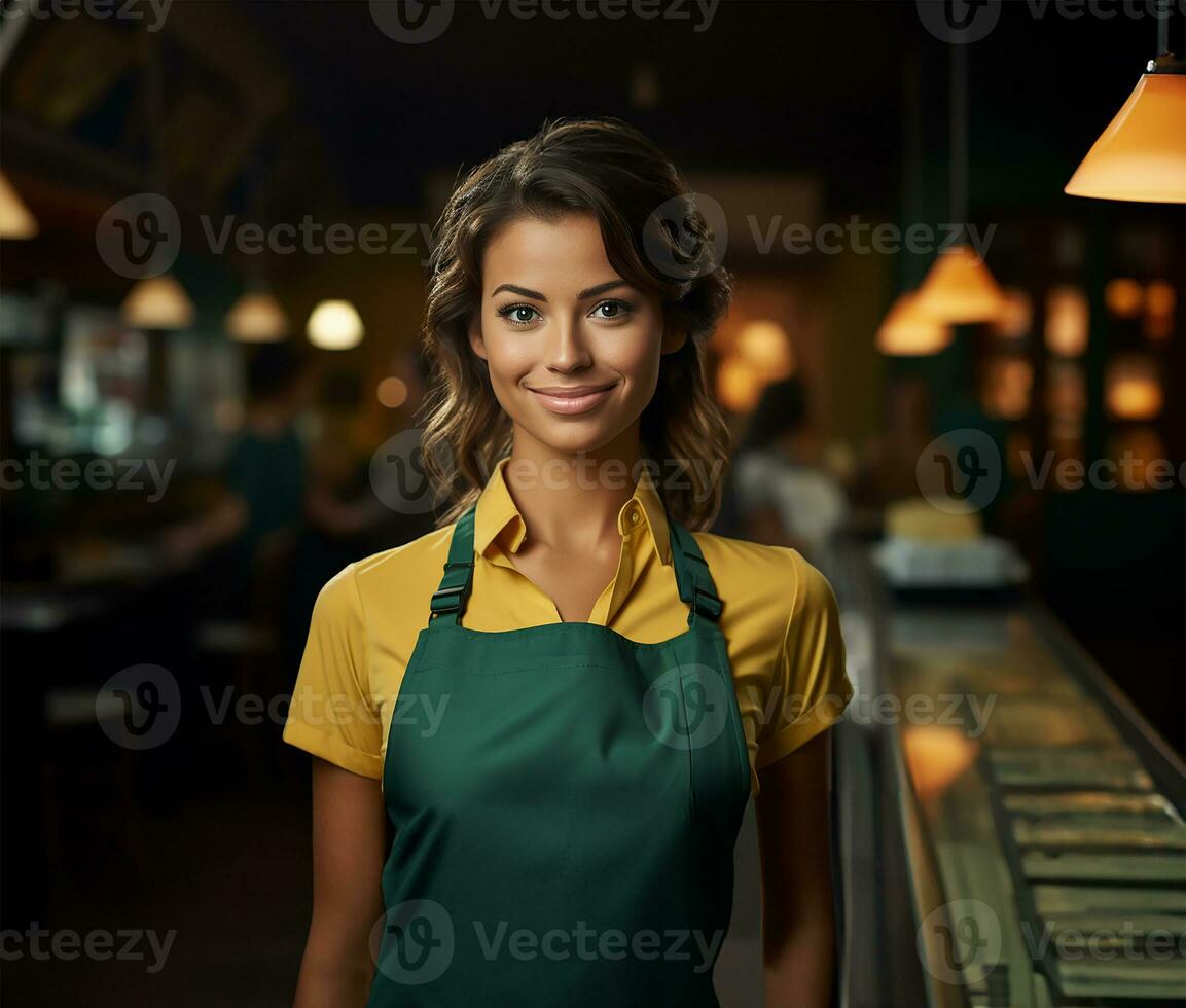 ai generato un' sorridente giovane e attraente commessa foto