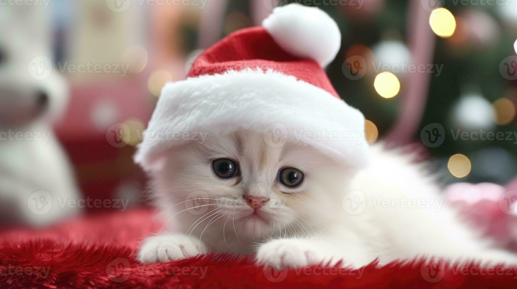 ai generato adorabile soffice criceto Santa cappello seduta Natale presente scatola luci foto nuovo anno manifesto