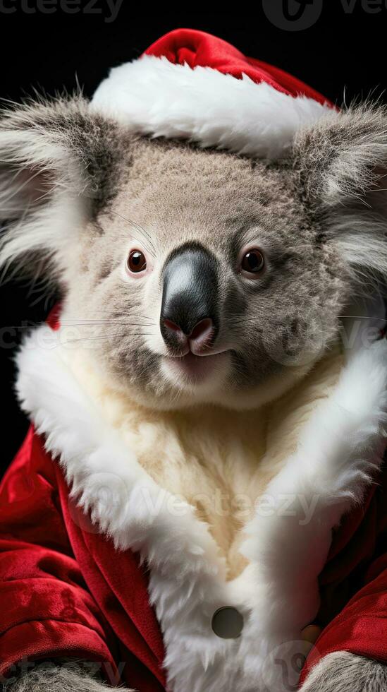 ai generato carino coniglio lepre rosso Santa cappello sfondo neve cartolina soffice animali regalo rosso inverno foto