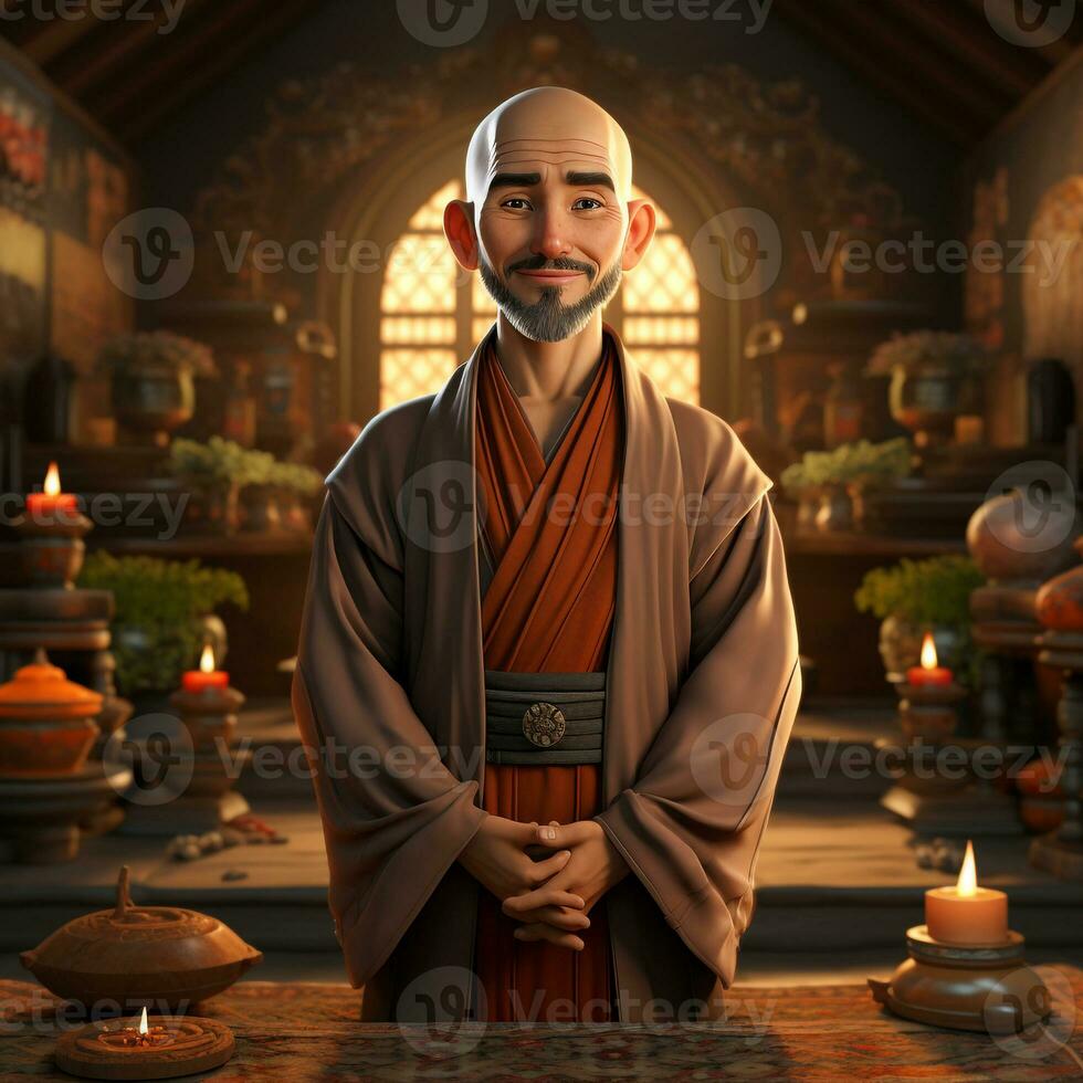 ai generato 3d cartone animato di un' monaco foto