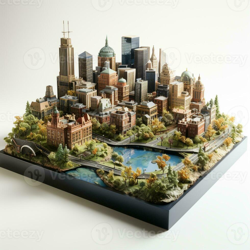 ai generato 3d miniatura modello di il città foto