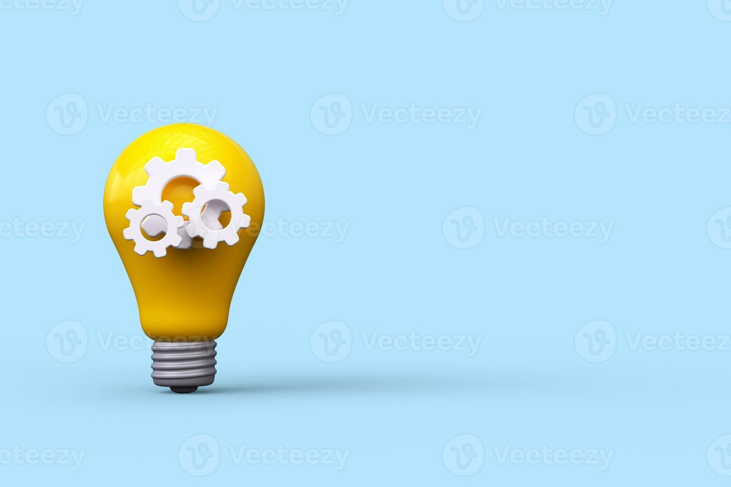 giallo leggero lampadina con Ingranaggio. idea e creativo soluzione concetto. 3d rendere foto