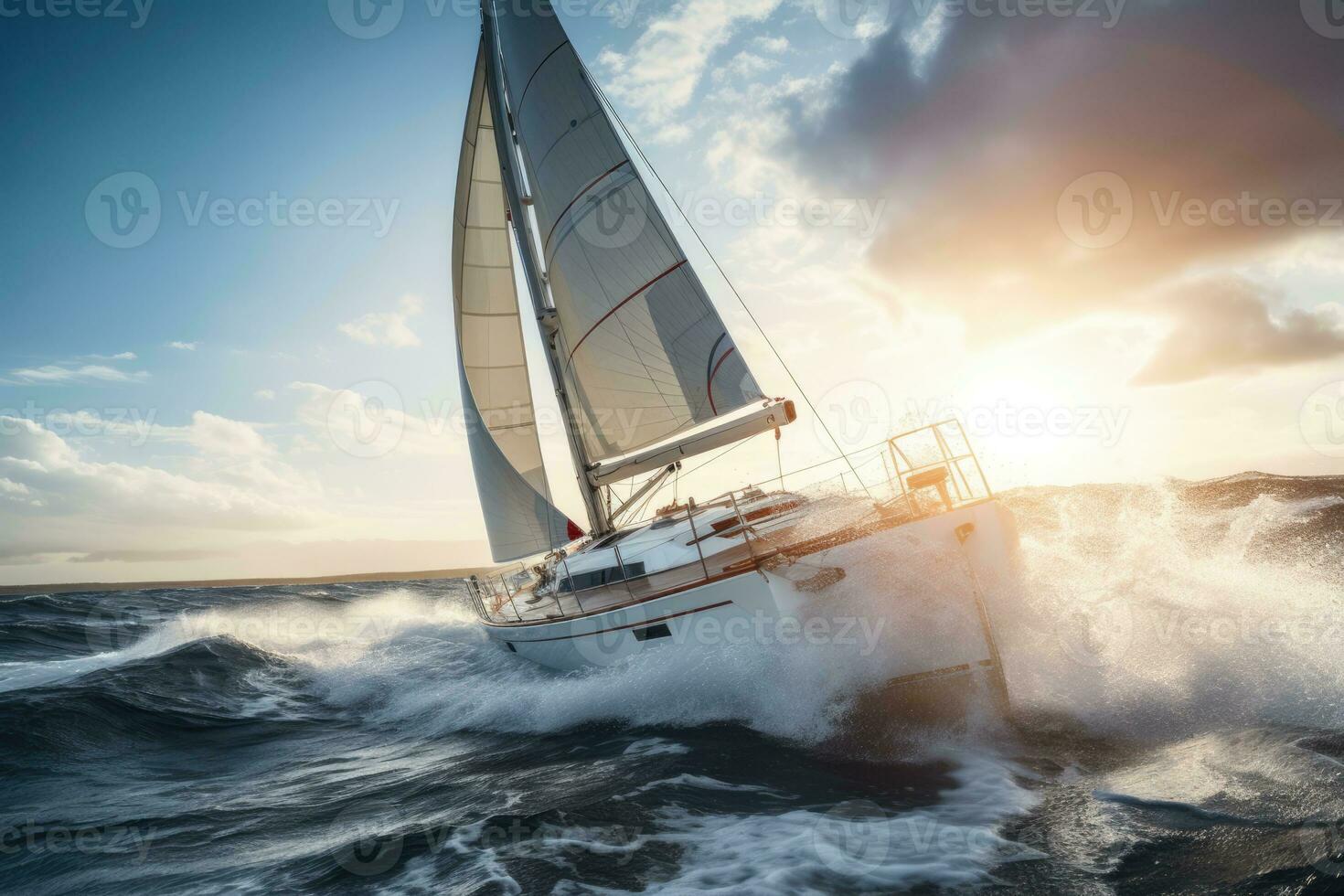 ai generato bianca acqua yacht mare onda nave vacanza estate oceano sport barca a vela la libertà avventura foto