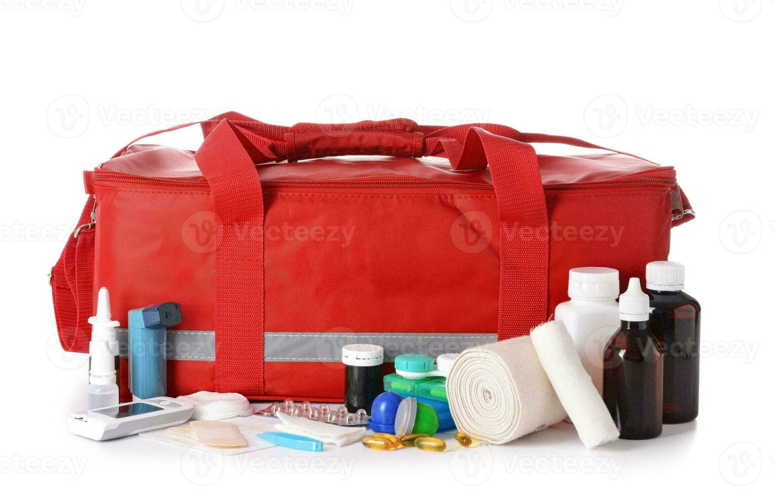 emergenza primo aiuto kit, medico emergenza forniture per Salute cura e sicurezza, concetto per salvare e trattamento supporto foto