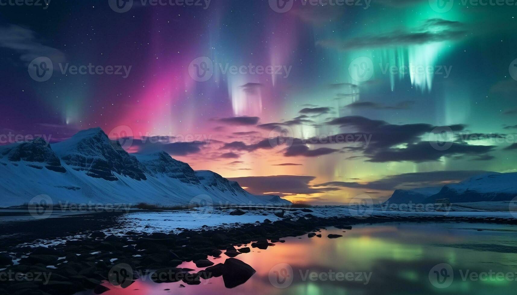 ai generato maestoso montagna picco riflette tranquillo tramonto al di sopra di acqua generato di ai foto