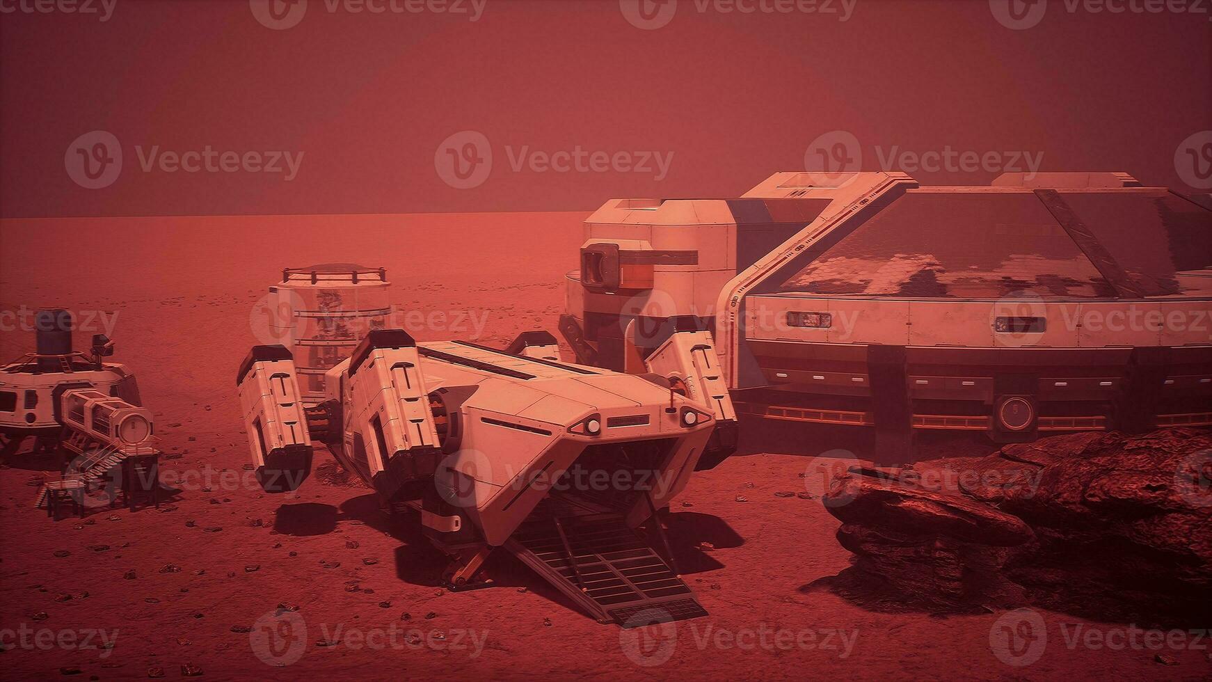 futuristico navicella spaziale atterrato su Marte base foto
