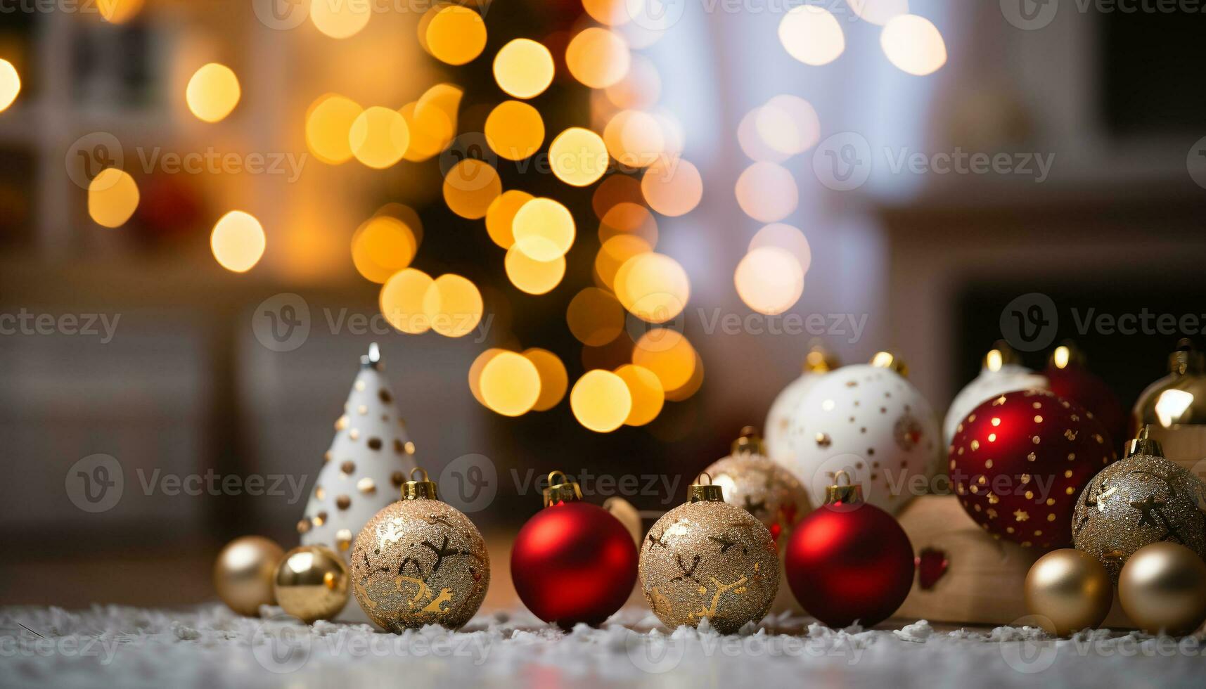 ai generato inverno celebrazione brillante Natale ornamento decora nevoso abete albero generato di ai foto
