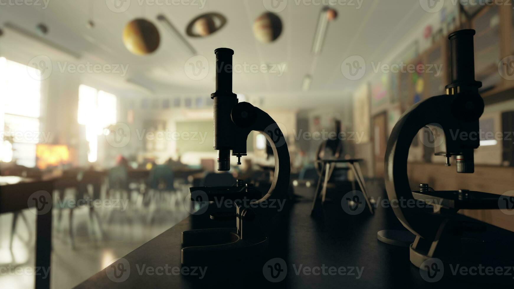 Due microscopi seduta su superiore di un' tavolo nel un' camera foto