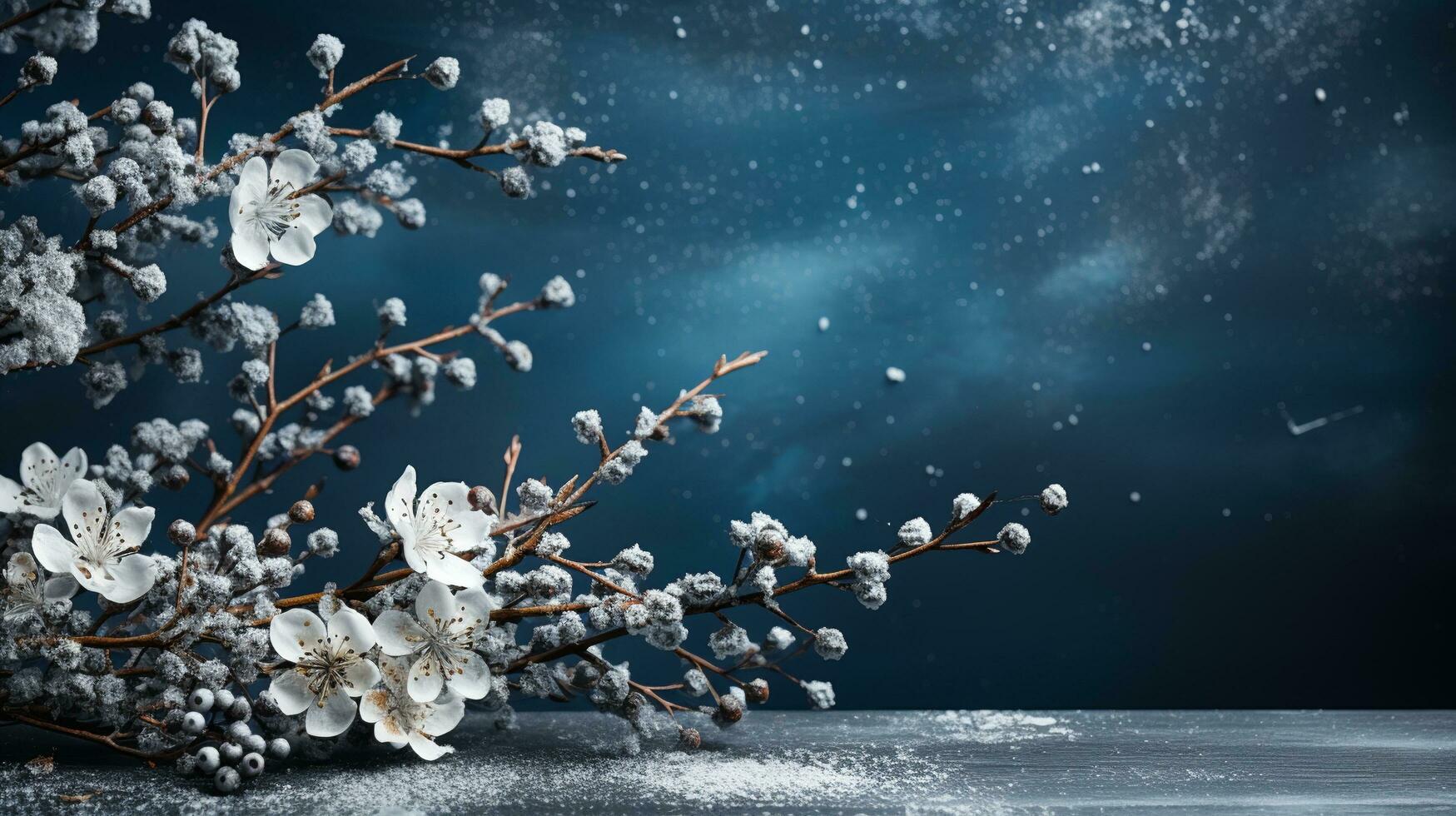 ai generato inverno neve e illustrazione con pino alberi e chiaro cielo foto