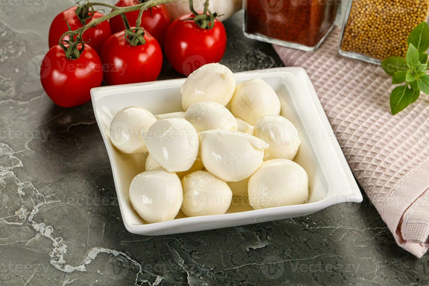 mini mozzarella formaggio bolle mucchio foto