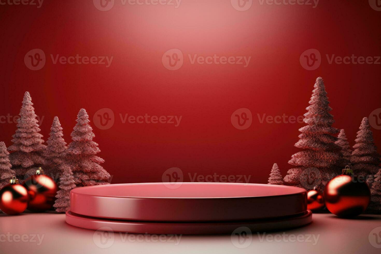 ai generato cremisi velluto Natale sfondo con un' minimalista porcellana podio modello foto