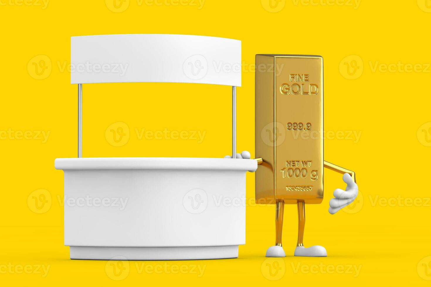 d'oro bar cartone animato persona personaggio portafortuna vicino vuoto promozione In piedi con gratuito spazio per il tuo design. 3d interpretazione foto