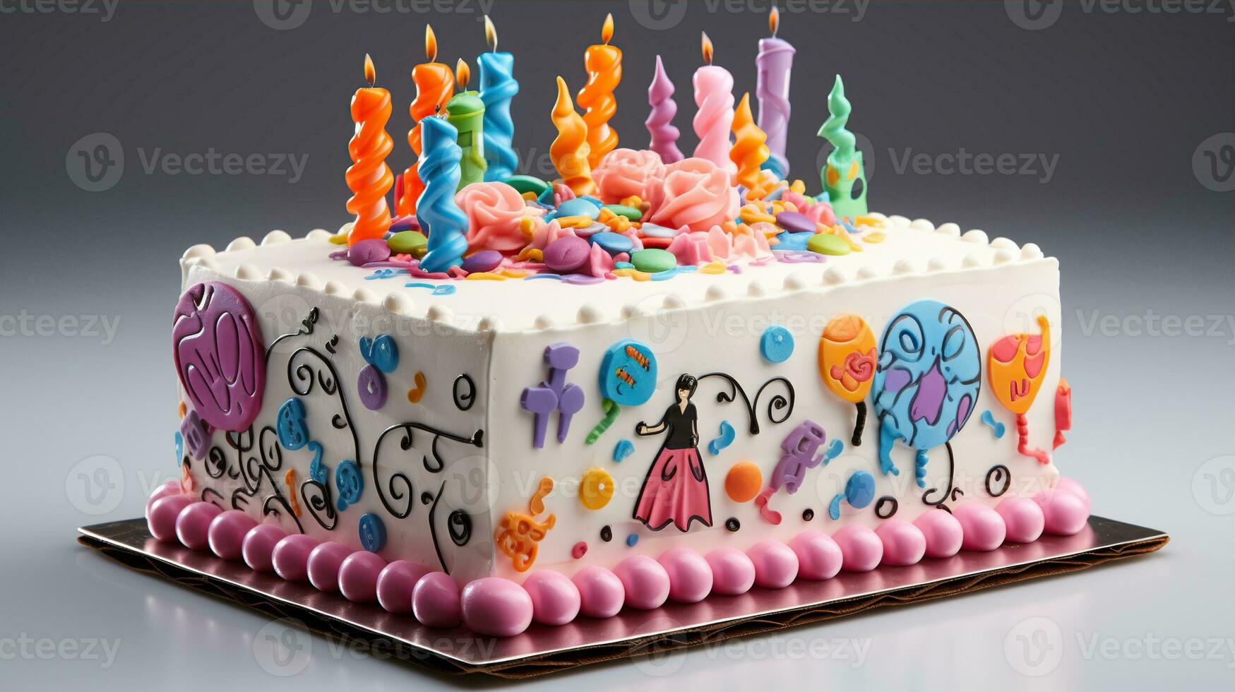 ai generato compleanno torta con colorato candele. creato con generativo ai foto