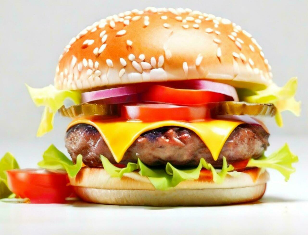 ai generato fresco hamburger isolato su bianca sfondo. ai generato foto
