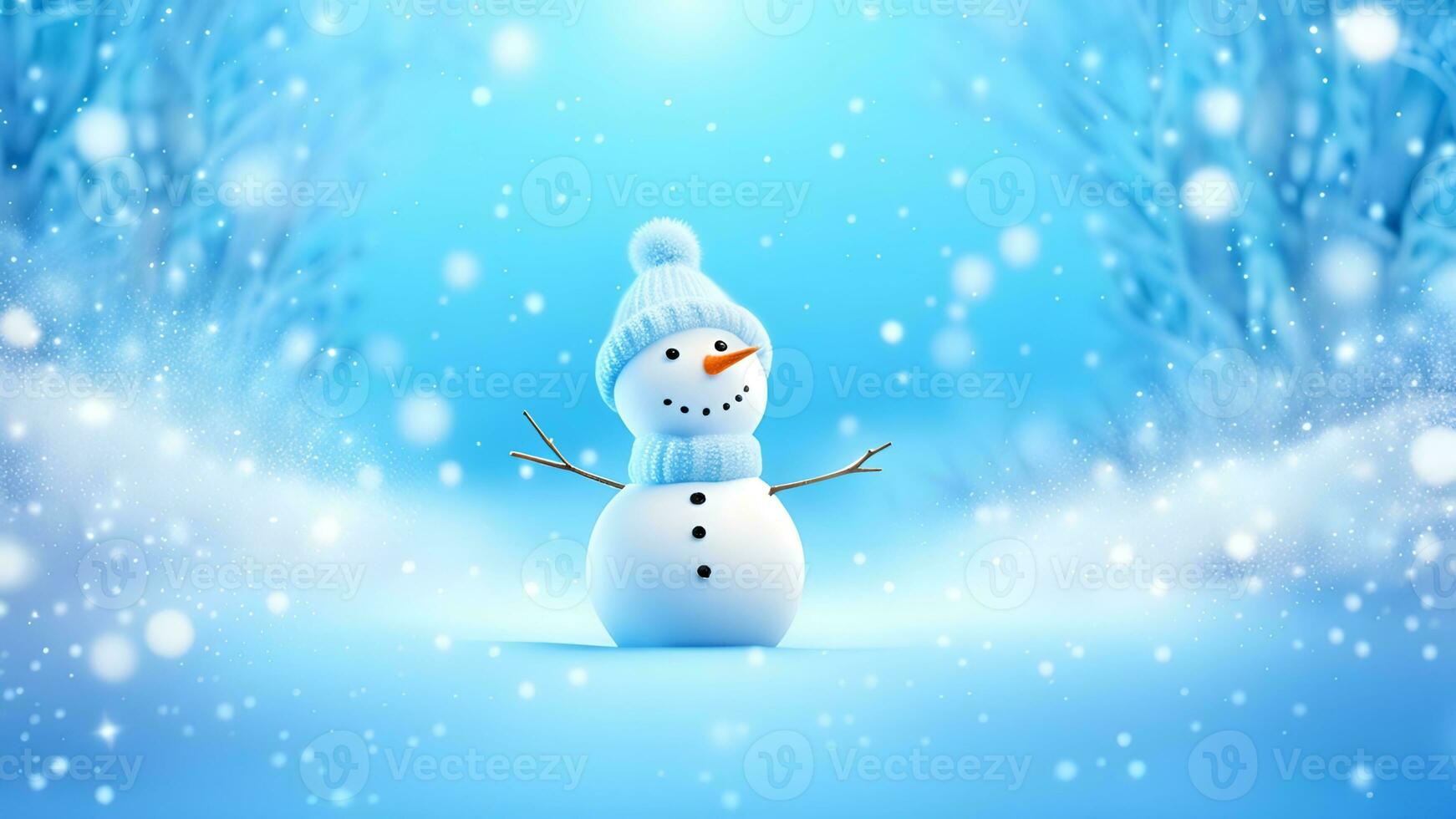 ai generato divertente pupazzo di neve su Natale vacanza inverno sfondo allegro Natale e contento vacanze auguri, bandiera sfondo foto