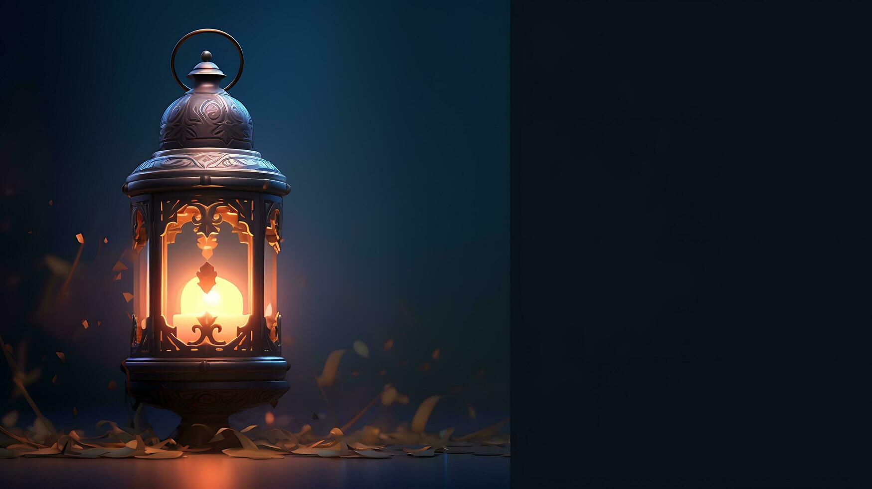 ai generato islamico lanterna con un' illuminato candela religione sfondo foto
