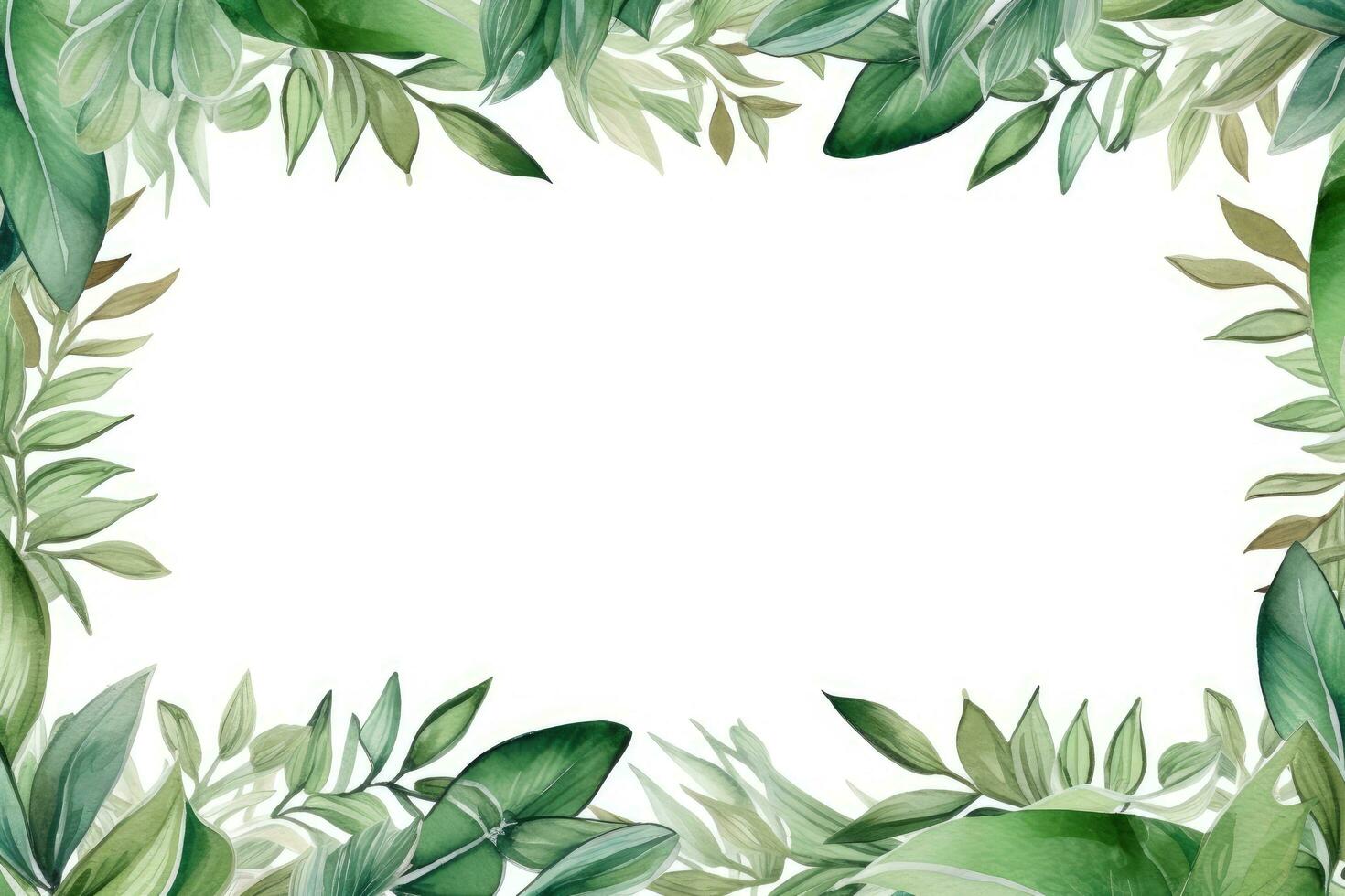 ai generato acquerello telaio con verde le foglie. mano disegnato illustrazione isolato su bianca sfondo, acquerello mano dipinto telaio con tropicale verde le foglie e rami, ai generato foto