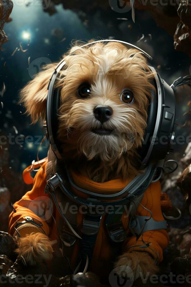 ai generato astronauta cucciolo cartone animato sfondo foto