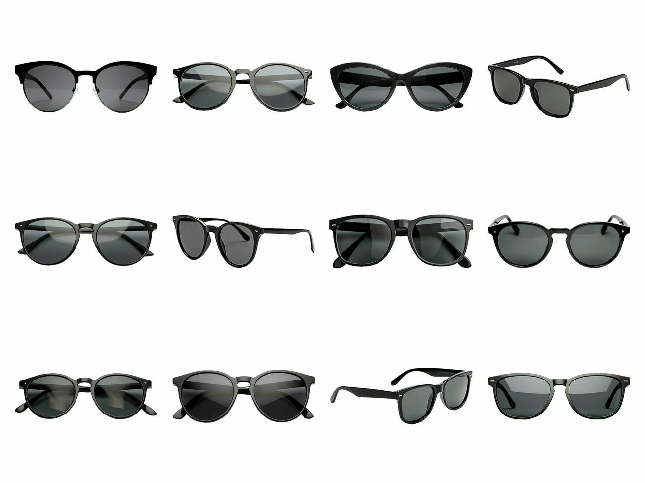 ai generato nero occhiali da sole collezione isolato su bianca sfondo. foto