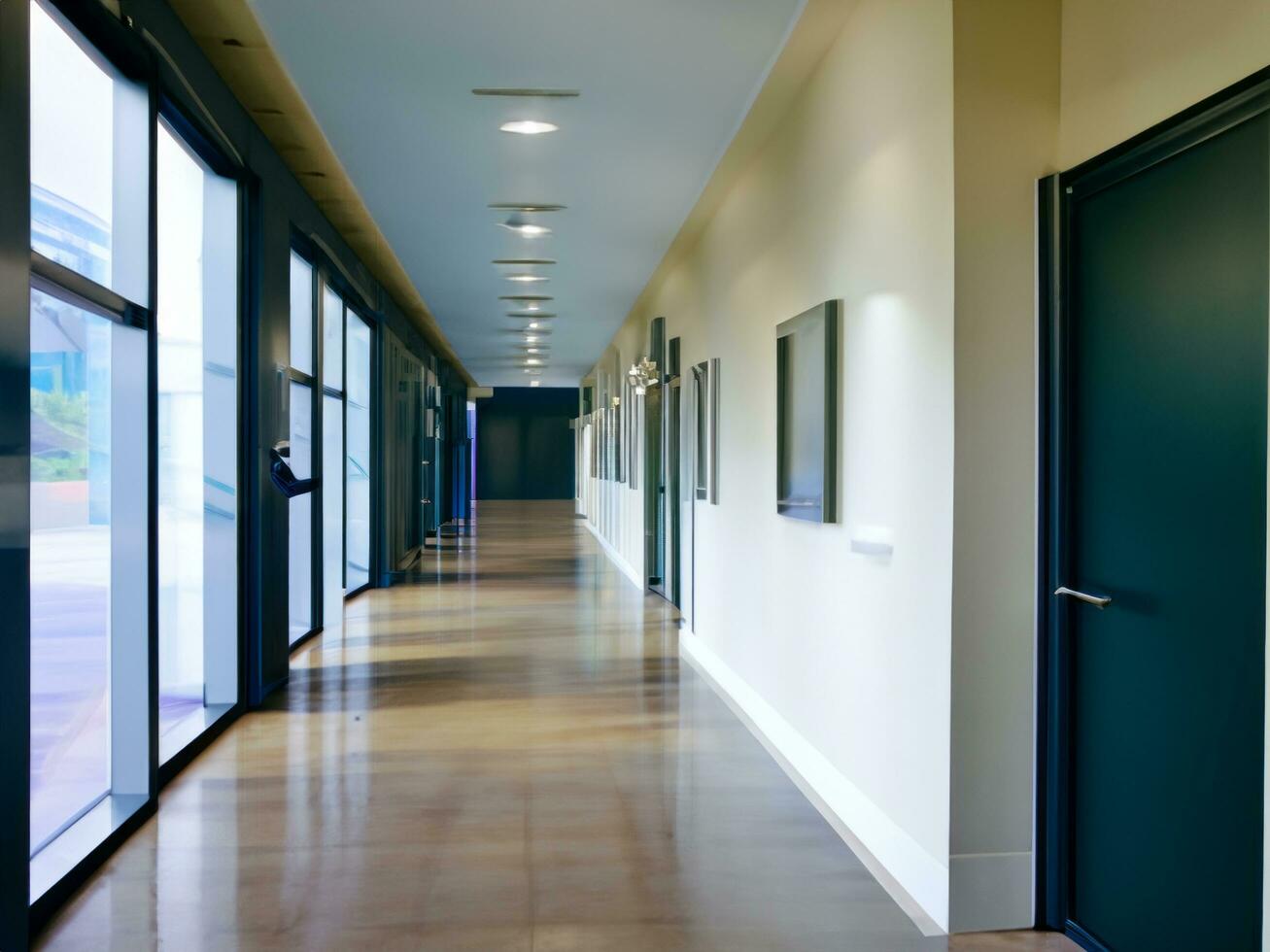 corridoio nel un' moderno ufficio edificio ai generativo foto