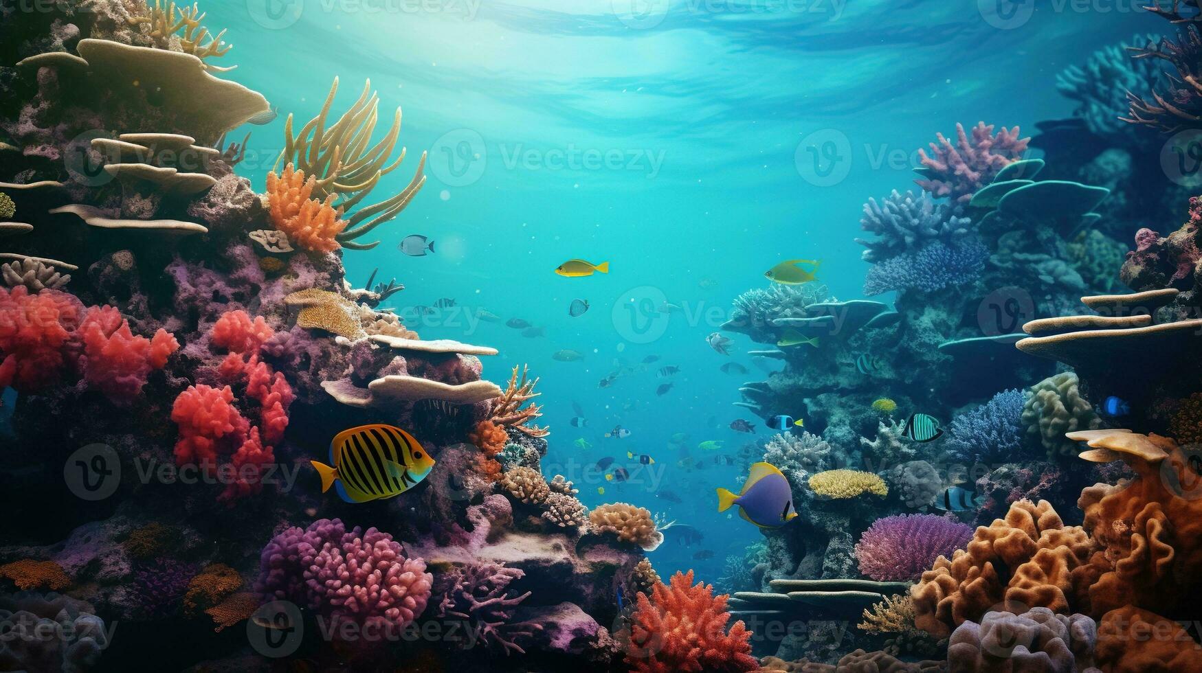 ai generato colorato tropicale corallo scogliera con pesce foto