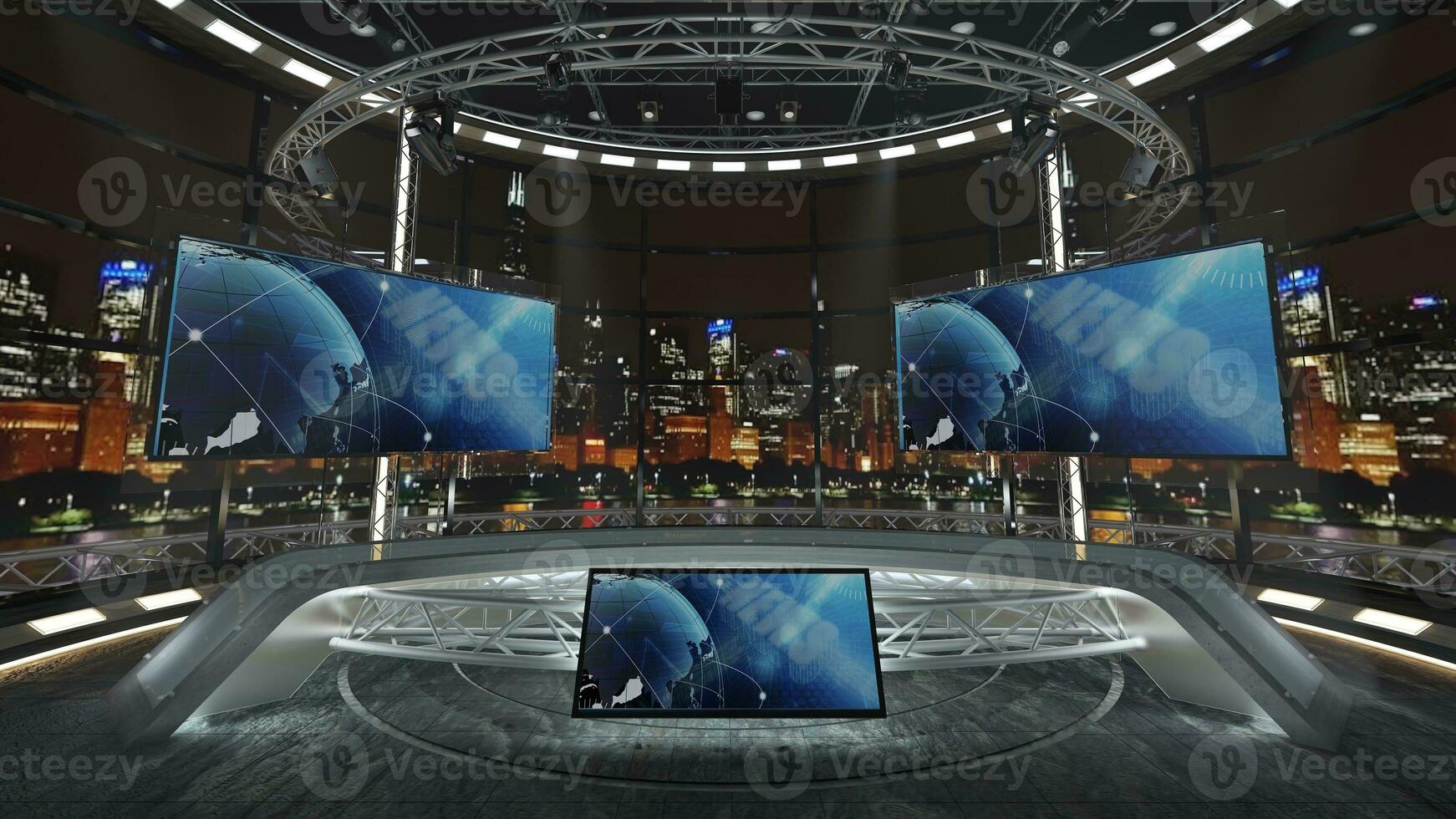 virtuale tv studio impostare. verde schermo sfondo. 3d interpretazione foto