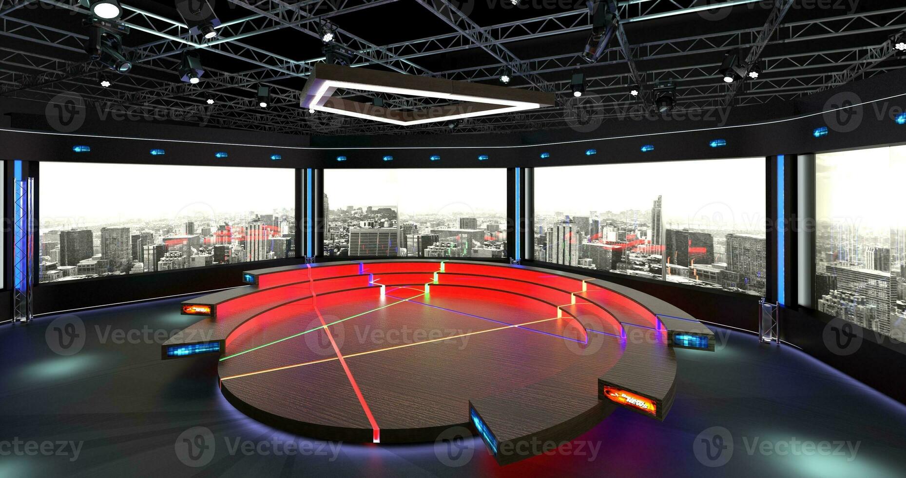 virtuale tv studio impostare. verde schermo sfondo. 3d interpretazione foto