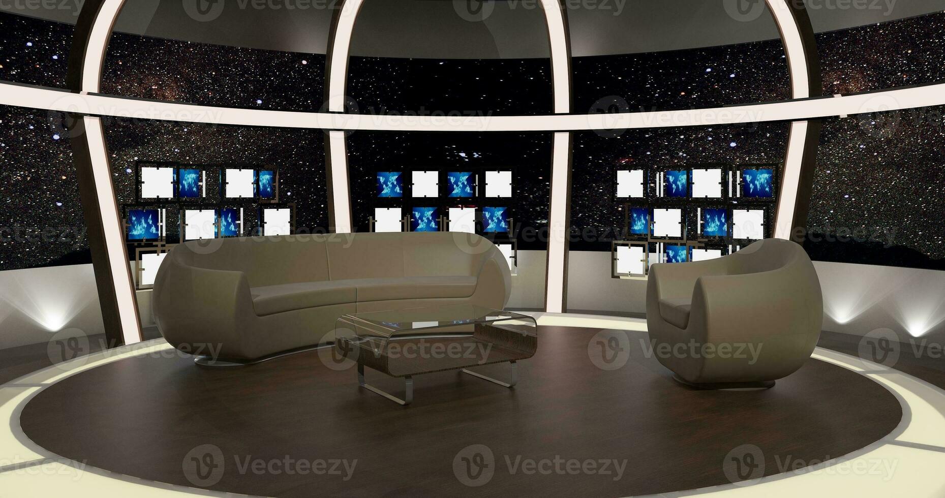 virtuale tv studio impostare. verde schermo sfondo. 3d interpretazione foto