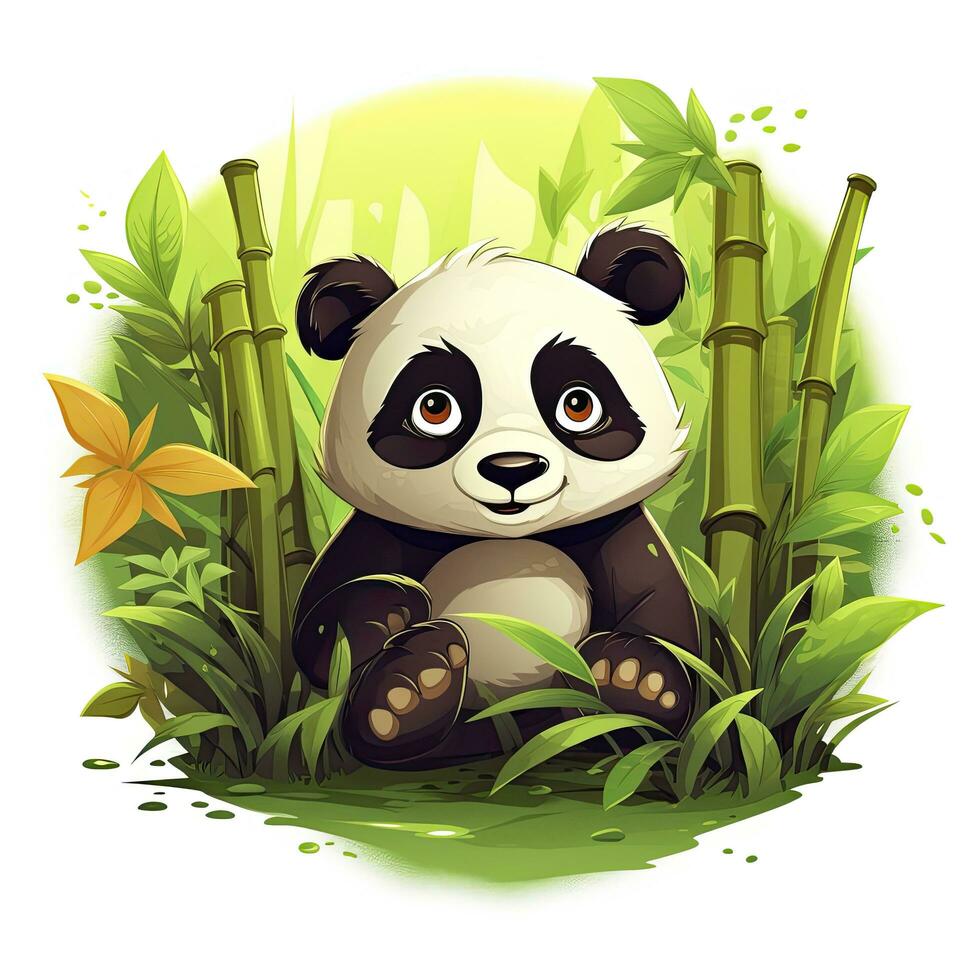 ai generato carino panda nel il mezzo di un' bambù foresta. maglietta design. ai generato foto