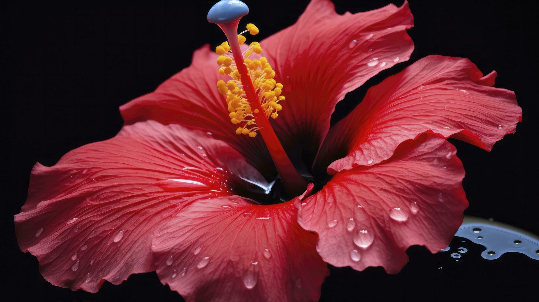 ai generato un' ibisco fiore con un' nero sfondo.ai generato. foto