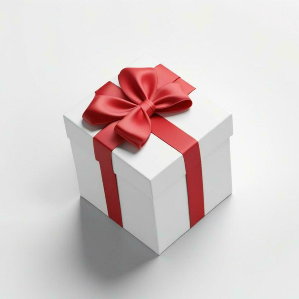 ai generato 3d rendere di un' regalo scatola con arco su isolato bianca sfondo foto