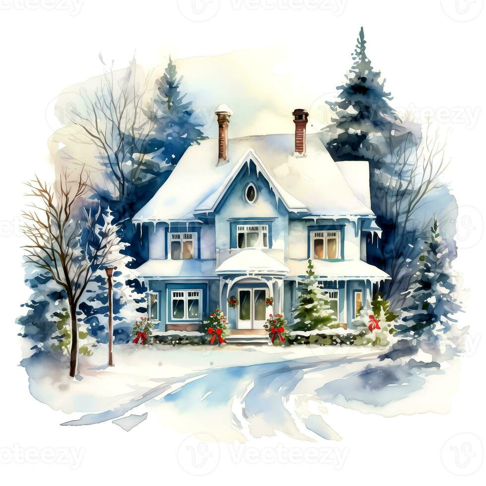 ai generato acquerello Natale casa. clipart. ai generato. foto