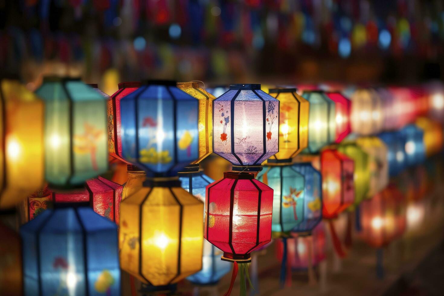 ai generato colorato Festival lanterne durante il Cinese tradizionale vacanza stagione. ai generato foto