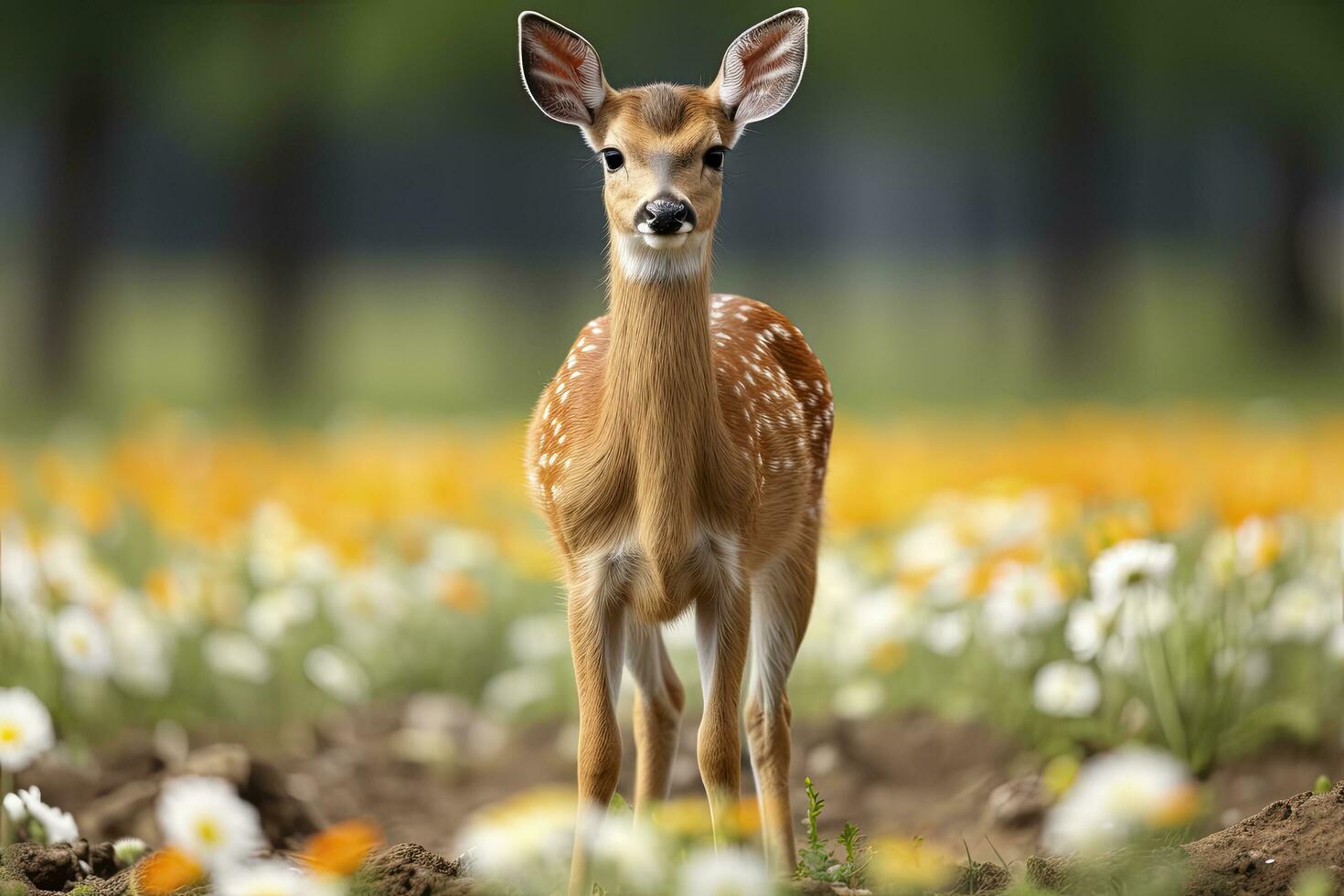 ai generato femmina capriolo cervo con bellissimo fiore. ai generato foto