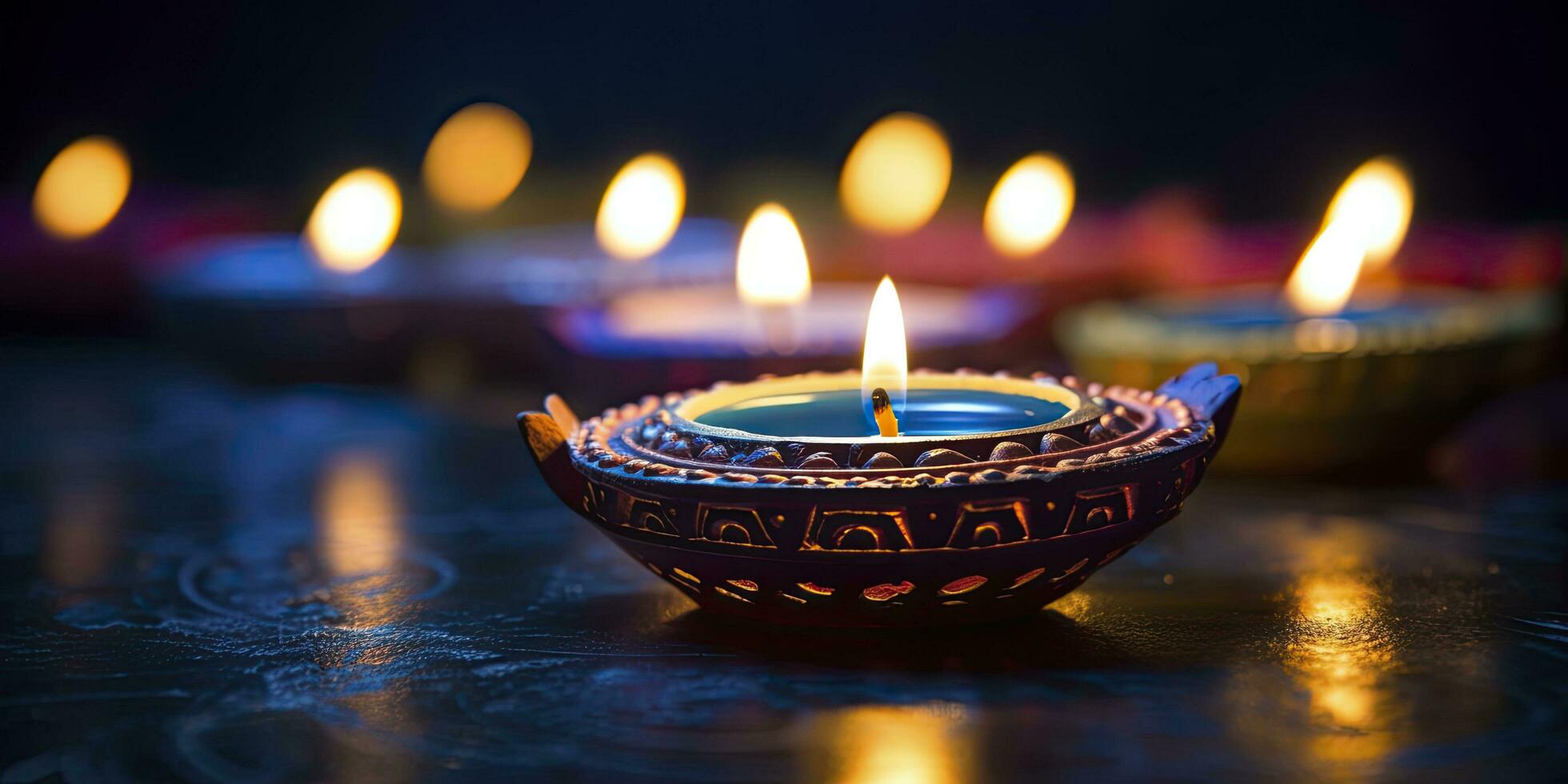 ai generato contento diwali. diya olio lampade erano illuminato durante il celebrazione. ai generato foto