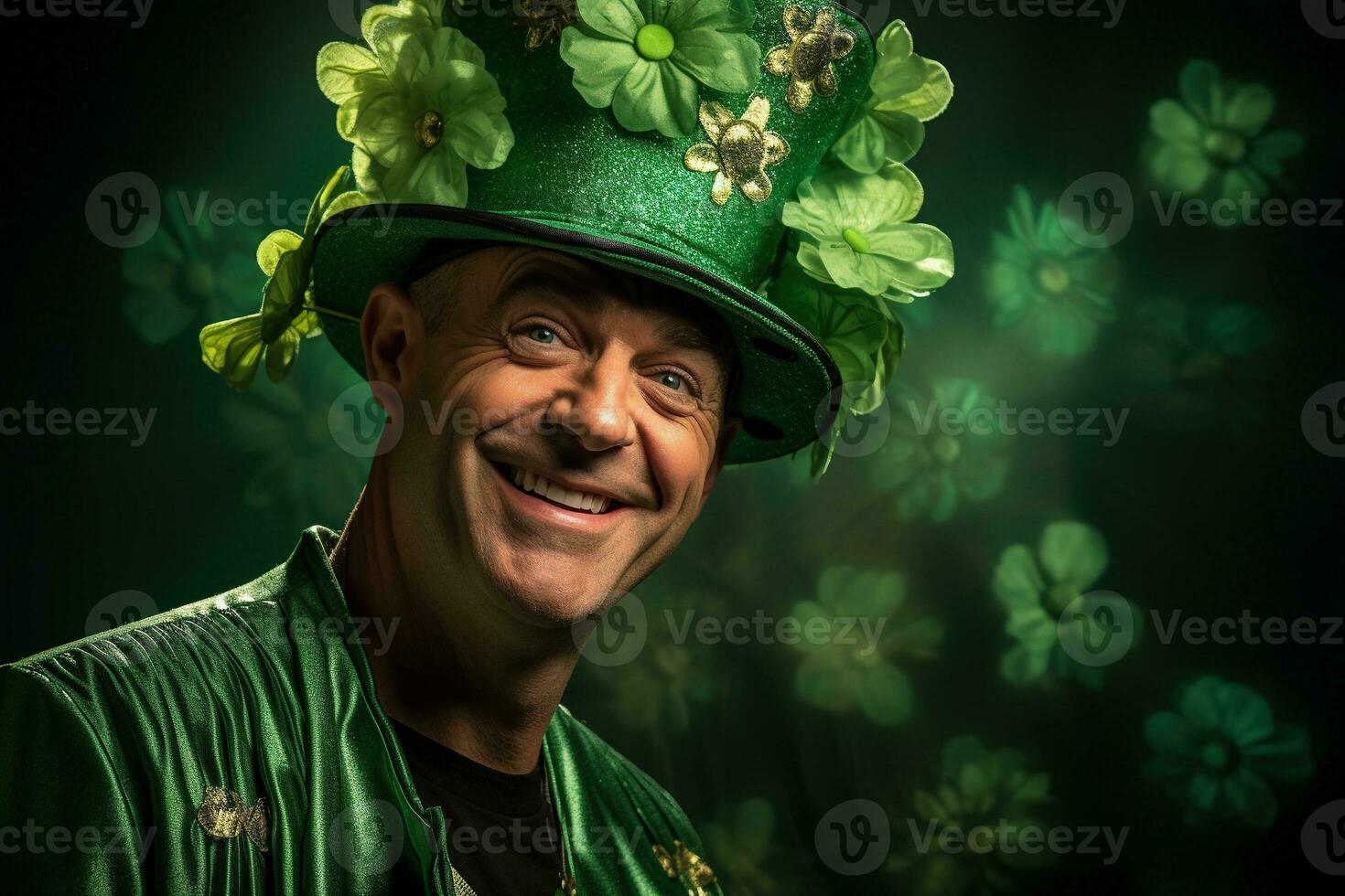 ai generato ritratto di un' contento fata con trifoglio le foglie. st. Patrick giorno. foto