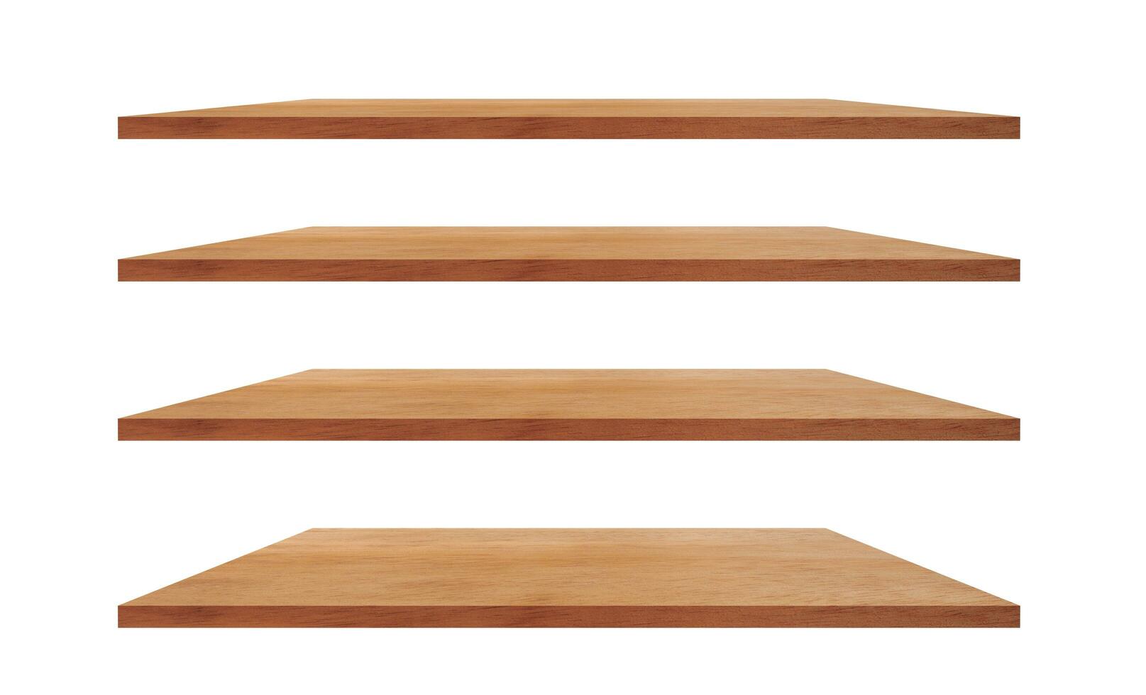 un' collezione di quattro di legno scaffali su un' bianca sfondo quello separa il oggetti. per un' Prodotto Schermo montaggio. foto