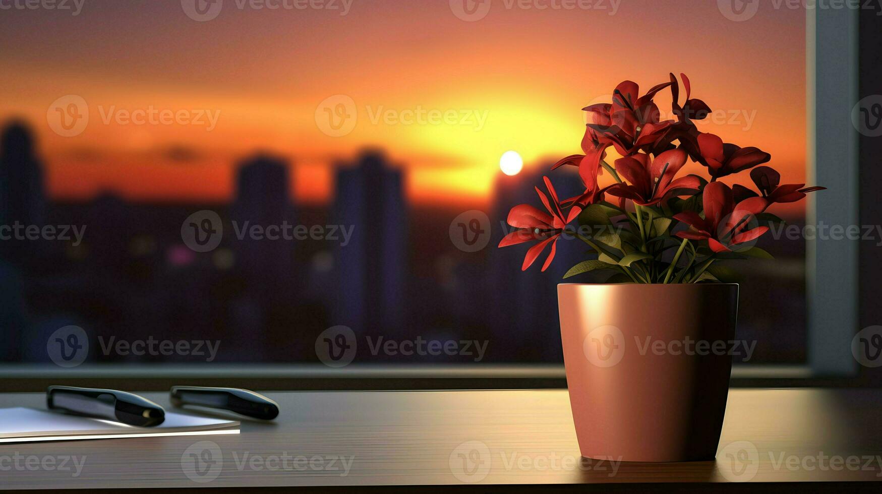 ai generato fiore pentola su un' ufficio scrivania, succulento cactus vaso, generativo ai foto